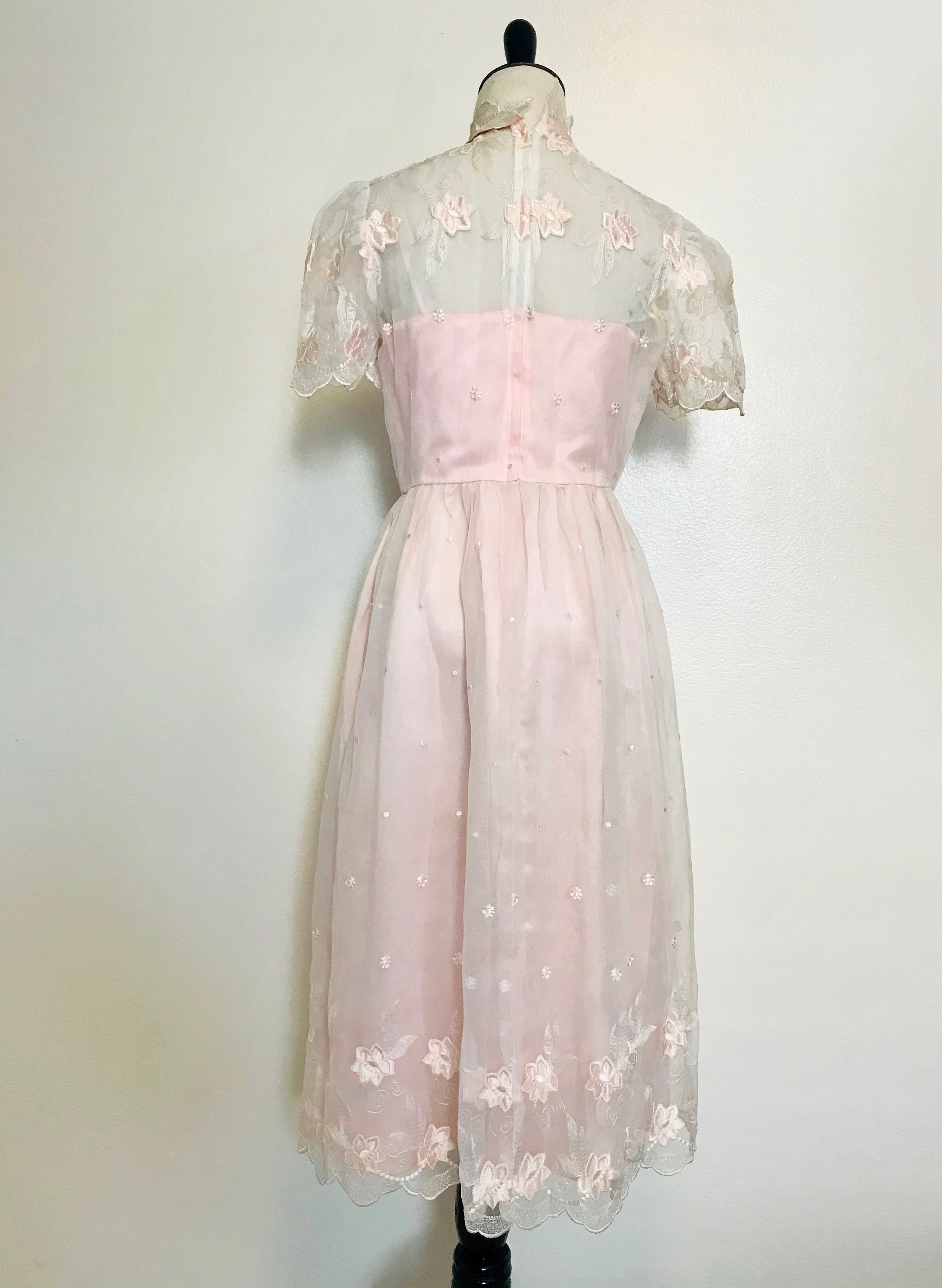 Vintage 50s Dress Sheer Pink and White Dress 1950s Pretty | Etsy