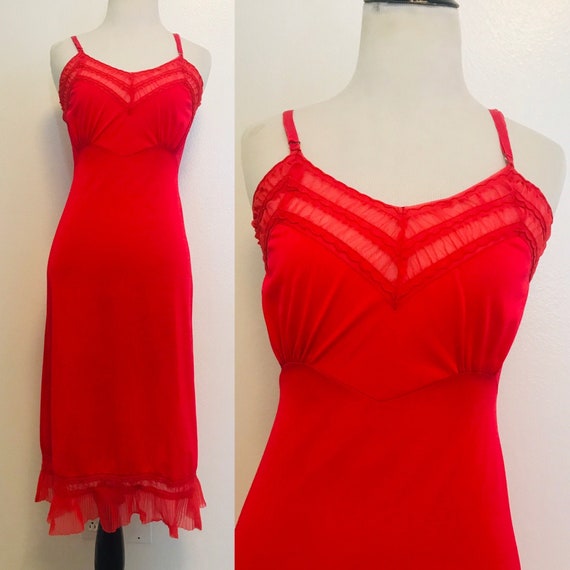 Vintage Dress Slip, Red Dress Slip, 1960s Val Mode