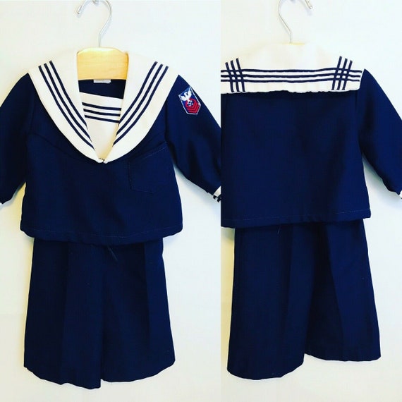 Vintage Boys Outfit Navy Blue 2 Piece Sailor Suit