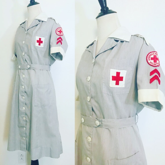 Vintage American Red Cross Dress, 1940s 1950s Nurs