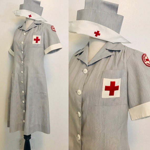 Vintage American Red Cross Dress, 1940s 1950s Nurs