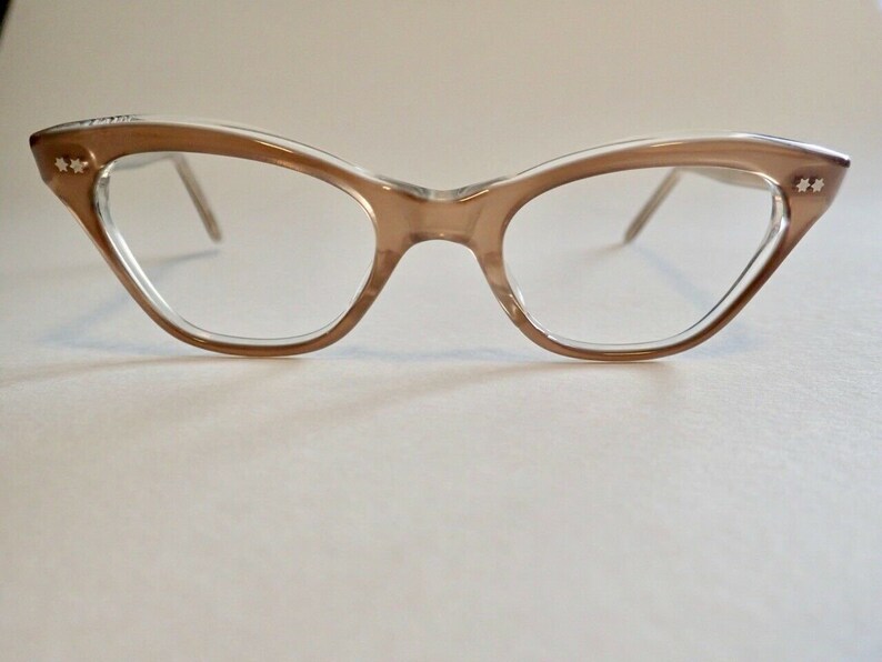 Clear Tan Brown Eyeglasses New Old Stock Translucent Tan Cateye Glasses Vintage 1950s 1960s Glasses Womens Glasses Eyeglasses