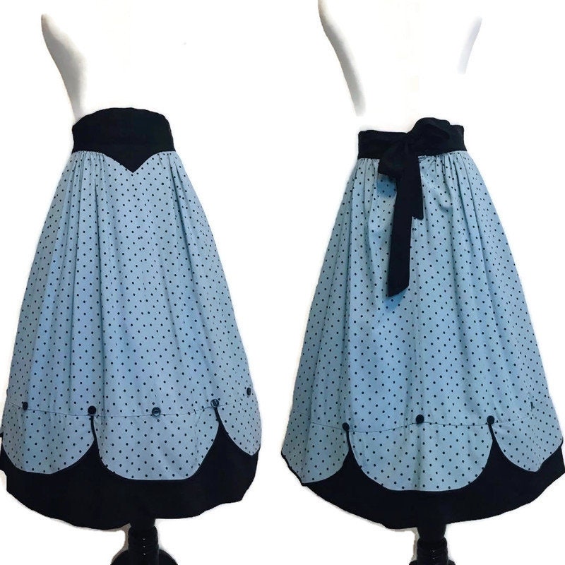 Vintage Skirt 1950s 1960s Blue and Black Polka Dot Skirt | Etsy