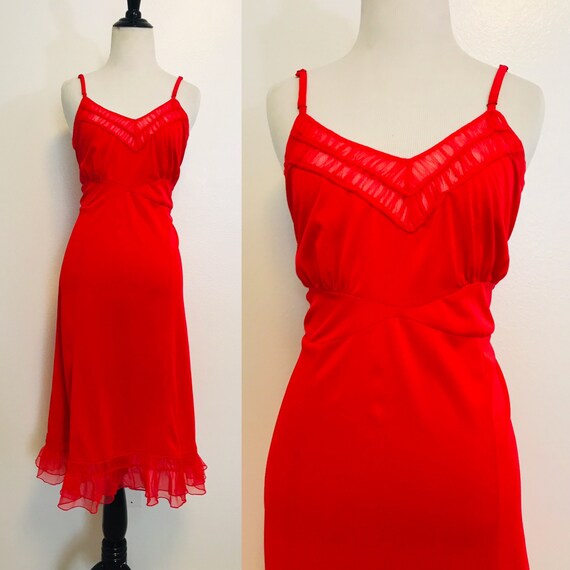 Vintage Slip, 1950s Red Dress Slip Accordion Pleat
