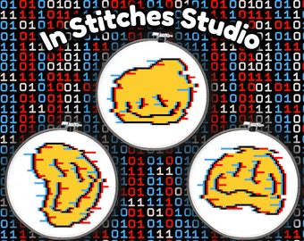 Set of 3 Glitch Smiley Faces Cross Stitch Pattern Download