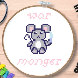 War Monger Mouse Cross Stitch Pattern PDF Download Easy Cute Simple Craft Beginner&#39;s Adorable Doom Critter