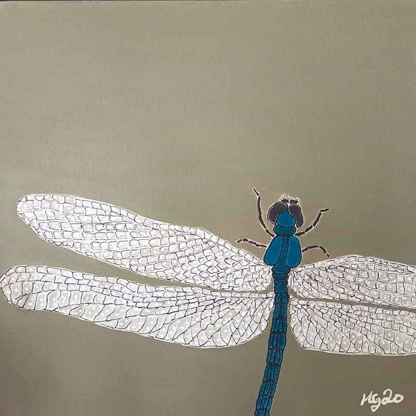 Dragonfly Original Acrylic Painting on Canvas, nature, Handpainted Painting, Unique Christmas gift, Wall Art, Home Decor, insects and water