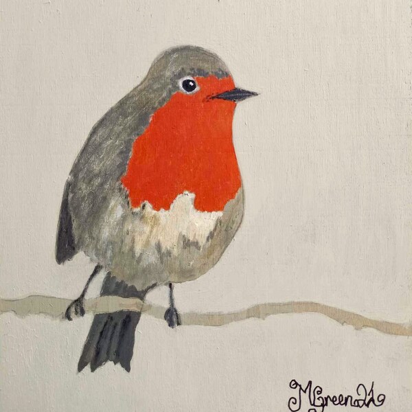 Little Robin bird, Acrylic painting, Christmas gift, wild birds wall decor