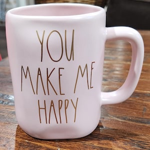 Rae Dunn &#39;You Make Me Happy&#39; Mug - Pale Pink Artisan Coffee Mug