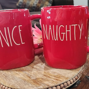 Rae Dunn  NAUGHTY and NICE Red Mugs - Rae Dunn Artisan Collection by Magenta - New - Rae Dunn Kitchen Coffee Bar - Holiday Collection