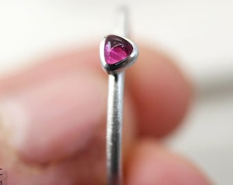 pink tourmaline stackable ring silver, tourmaline one stone silver ring - narrow silver ring with triangle gemstone - simple elegant jewelry