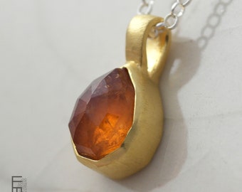 mandarin garnet pendant gold, pendant for necklaces with orange gemstone, jewelry made of gold-plated silver with natural stone