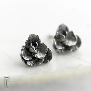 succulent earring studs silver, small flower stud earrings, rhodium plated silver earrings, blossom earrings, cast flower, artisan jewelry