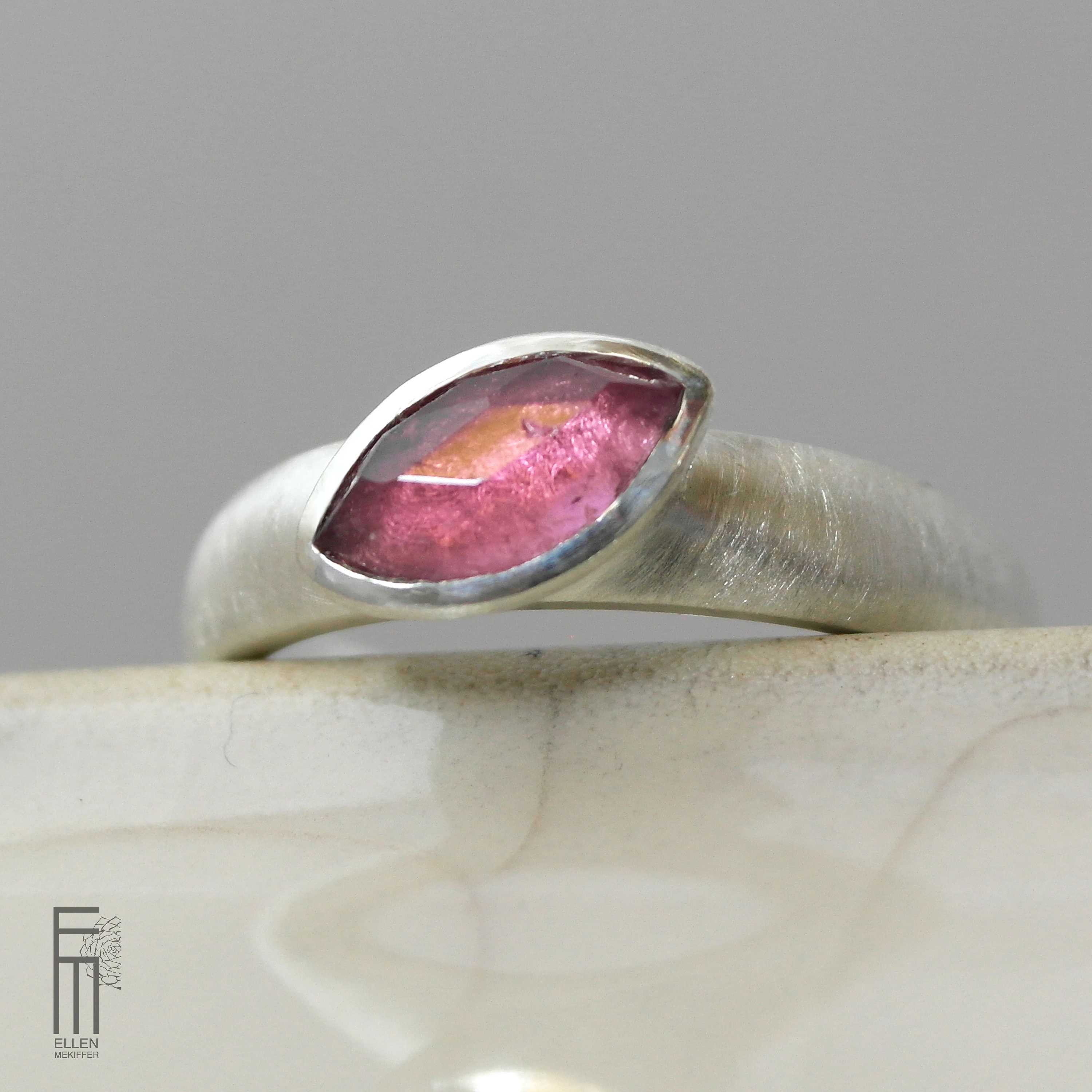 pink tourmaline ring, handmade silver ring with natural gemstone, elegant solitaire ring with pink stone, unique piece - size 6
