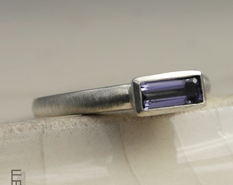 rectangular iolite ring made of silver 925, narrow ring with blue stone, handmade jewelry with a clean design - size 6.5