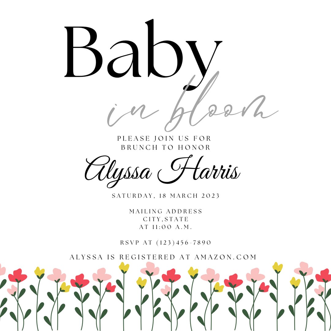 Baby in Bloom Invitation, Baby Shower Invitation, Spring Summer Floral