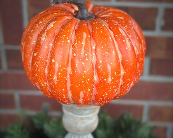 Artificial Foam Pumpkin: Orange Autumn Decor, Wreath Attachment (8.5" Wide)