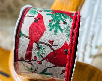 Red Cardinal Wired Ribbon: Christmas Winter Decor, 2.5 Inch