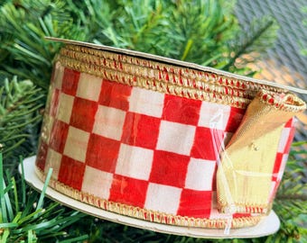 Red Check Wired Ribbon – Sold by the Roll 1 inch 10 yards