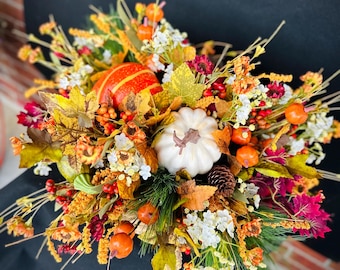 Large Fall Pumpkin Floral Centerpiece |  Thanksgiving Table Decor