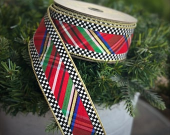 Plaid Wired Christmas Ribbon, 2.5 Inch 10 Yards, Check and Plaid Nutcracker Tree Trim