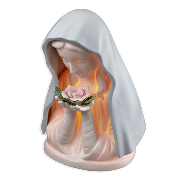 7 Porcelain Bisque Madonna Holding Rose With Blue Veil Night Light