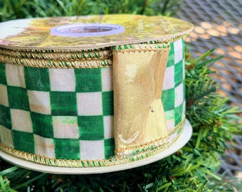 Green Check Wired Ribbon – Sold by the Roll 1 inch 10 yards