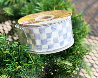 Sterling Check Wired Ribbon – Sold by the Roll 1 inch 10 yards