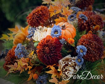 Extra Large Fall Pumpkin Floral Centerpiece | Large Thanksgiving Table Decor