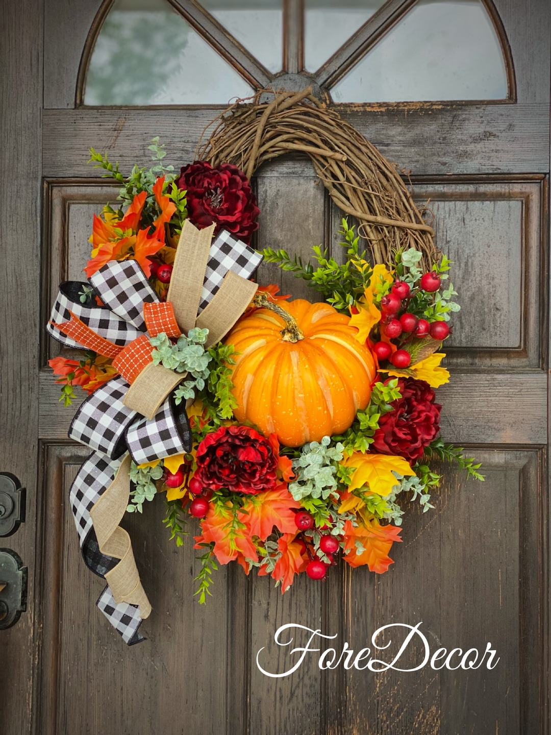 Fall Pumpkin Wreath for Front Door: Farmhouse Autumn Decor - Etsy