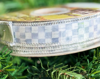 Sterling Check Wired Ribbon – Sold by the Roll 1 inch 10 yard