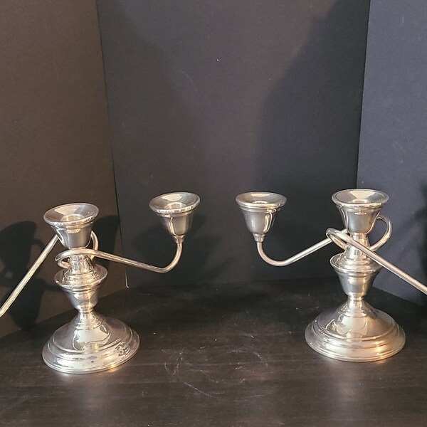 Antique INTERNATIONAL SILVER STERLING Silver Berkeley Triple Candleholders