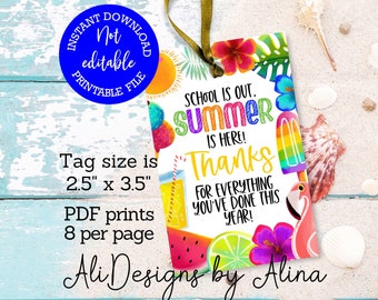 School is out summer is here, Printable tags, INSTANT download, Gift tag for teacher, Last day of school, favor tags, Teacher appreciation