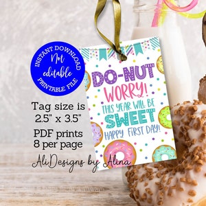 Donut terug naar school-tag, Eerste schooldag, Open huis, Gebak met ouders, cadeau van leraar, Dit jaar zal zoet zijn, Kinderklas