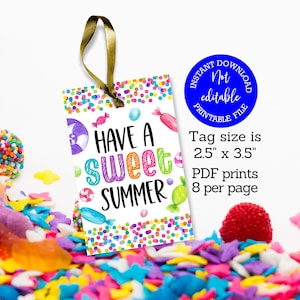 Fijne zomer Afdrukbare tags, tags voor de laatste schooldag, een fijne zomer, PTA PTO-traktaties, tags voor traktatiezakje, snoepcadeautag