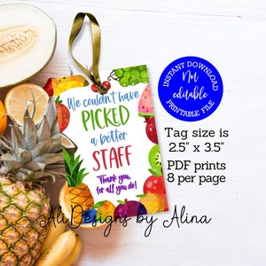 Wir hätten keine besseren druckbaren Tags für Mitarbeiter, Geschenk zur Wertschätzung des Team, Tags für Obstsalat, Dankeschön für Mitarbeiter, Sunshine Warenkorb Anhänger auswählen können