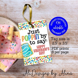 Poppin by Valentine-tag, PTA aftakascadeau, traktaties voor vrienden, schoolvalentijn, ontbijtgranenreep, label voor broodroostergebak, Easy Valentine