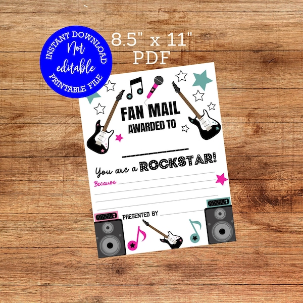 Music themed Fan mail teacher appreciation week printable, all about my teacher, you are a star, school PTO PTA, guitar fan mail