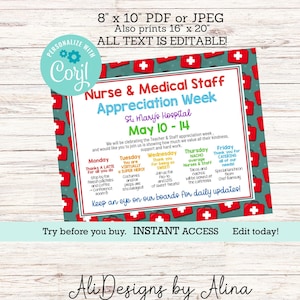 Nurse Medical Staff appreciation week Flyer, Pediatric Nurses, Emergency Nurses, itinerary of events, activity program, calendar of events