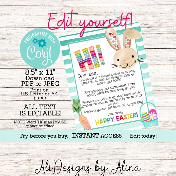 Personalized Letter from Easter Bunny EDITABLE template Easter basket letter for kids, Easter Scavenger hunt Easter morning suprise for kids