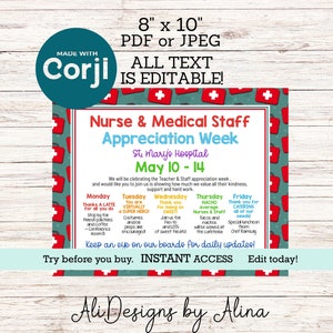 Nurse Medical Staff appreciation week Flyer, Pediatric Nurses, Emergency Nurses, itinerary of events, activity program, calendar of events