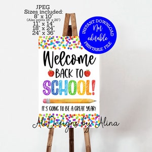 Welcome back to school printable sign INSTANT download, Welcome Sign, Open house, First day of School Classroom decoration, School PTA PTO