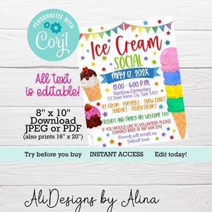 Ice Cream Social flyer, Open house invite, PTA PTO Event, Teacher Appreciation, Ice cream fundraiser, Ice cream invite, Appreciation event