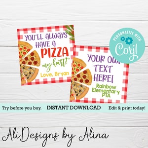 Pizza favor tag, EDITABLE template, DIGITAL download, pizza party printable, Teacher appreciation tag, Last day of School favors