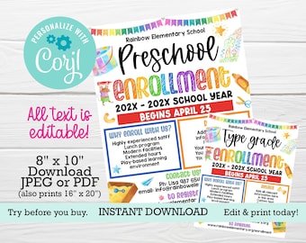 Preschool enrollment flyer, PRINTABLE poster, Child care flyer TEMPLATE, Open House flyer, school event invitation, Kindergarten enrollment