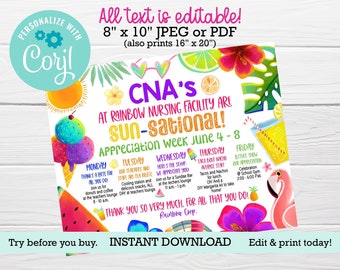 CNA&#39;s Week appreciation itinerary, SUNsational nurses calendar, Emergency Nurses, Assisted living, Healthcare Facility, Nurses week ideas