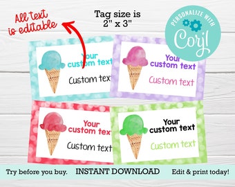 Ice cream  PRINTABLE tags, EDITABLE template, Notebook stickers, Birthday party, Ice cream social, Have a cool summer, DIGITAL download