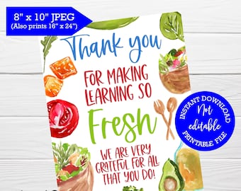 Teacher and Staff appreciation week, PRINTABLE sign, Salad Bar, Thank you for making learning fresh, INSTANT download, Appreciation Luncheon