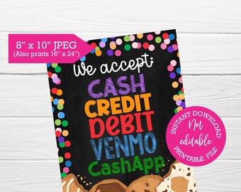 We accept cash, we accept credit and debit, we accept Venmo, PRINTABLE sign, Cookie booth, Girl  cookie sale, INSTANT download, CashApp