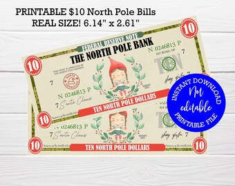 North Pole Money, printable elf dollars, gift from elf, reward for kids, Holiday games, Christmas eve box, Funny Money, fundraiser ideas